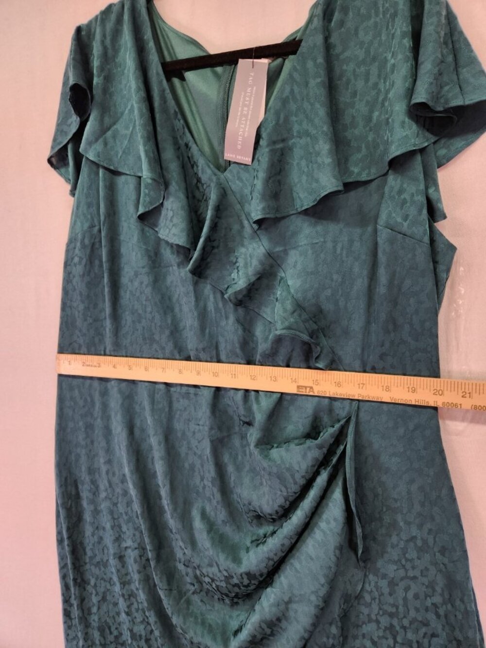 Lane Bryant Women's Green Jacquard Flutter Sleeve Ruffle Midi Dress Plus Size 20 - Picture 6 of 15